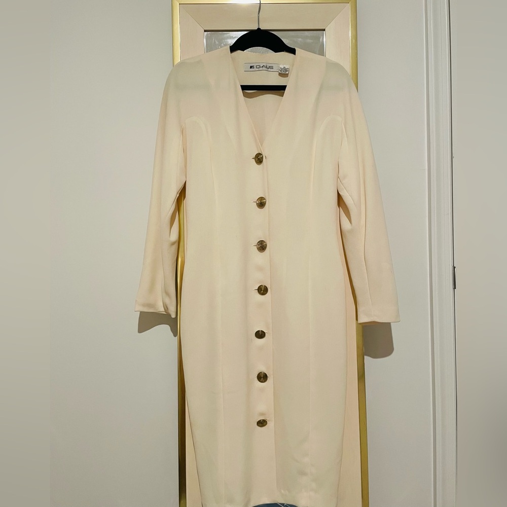 Ms Chaus Cream Long Sleeve Button Down Dress Size 10